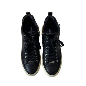 J/Slides NYC Womens Leather High-Top Sneakers Black With White Sole
